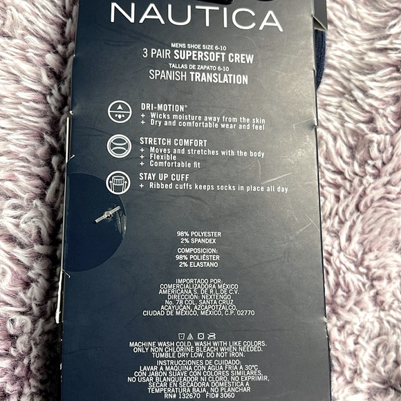 BNIP NAUTICA 3 PAIRS OF SUPER SOFT CREW STRETCH COMFORT STAY UP CUFF SOCKS 10-13 - Picture 3 of 4
